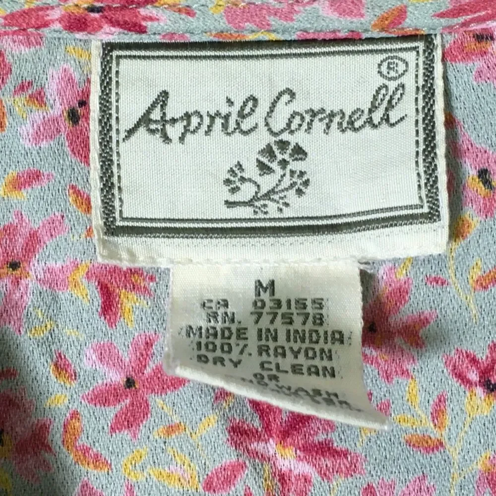 Vtg Womens M April Cornell Pink Floral Long Sleeve Button Shirt W /Pockets